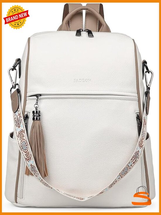 Faux Leather Convertible Backpack Purse with Tassel 12 Pockets Travel Work main image 6